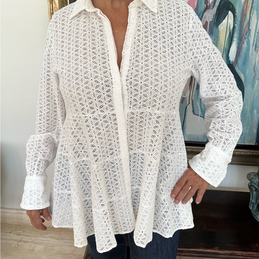 Carolina herrera white button down “eyelet” shirt